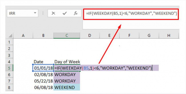 excel, sử dụng hàm weekday trong excel để tính thứ của ngày trong tuần